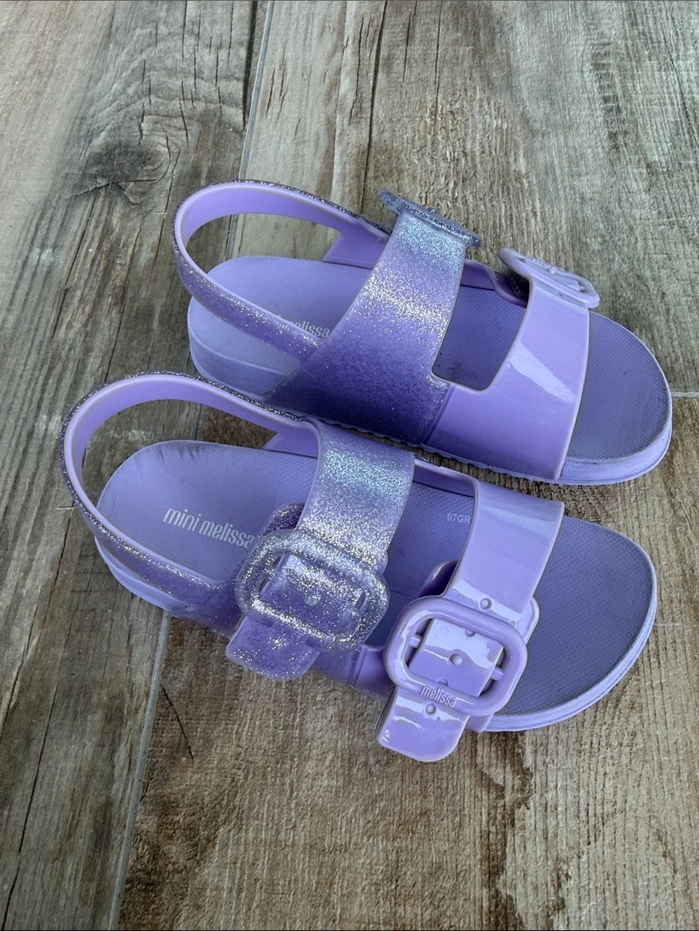Mini Melissa Lavender Glitter Buckle Sandals size 11